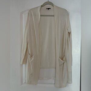 Lafayette 148 New York Cream Open-Front Cardigan, Pockets, Silk and Cotton